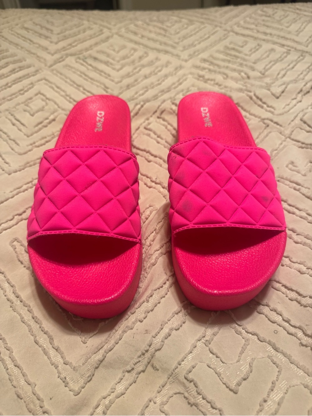 Quilted Hot Pink Slide Sandals for Women
